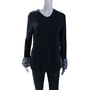 Southcott Womens V Neck Long Sleeve Basic Shirt Blue Size Medium